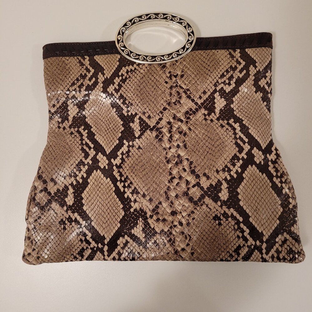 Brighton Python Snakeskin Leather Foldover Clutch… - image 3